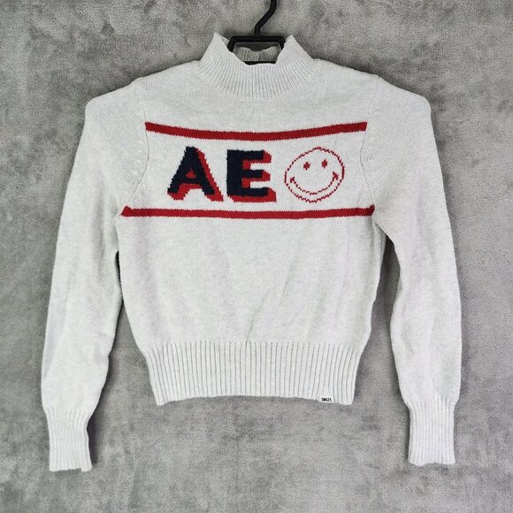 Womens White Red American Eagle Knit Sweater Retro Mock Neck Long Sleeve Size M - Picture 2 of 12